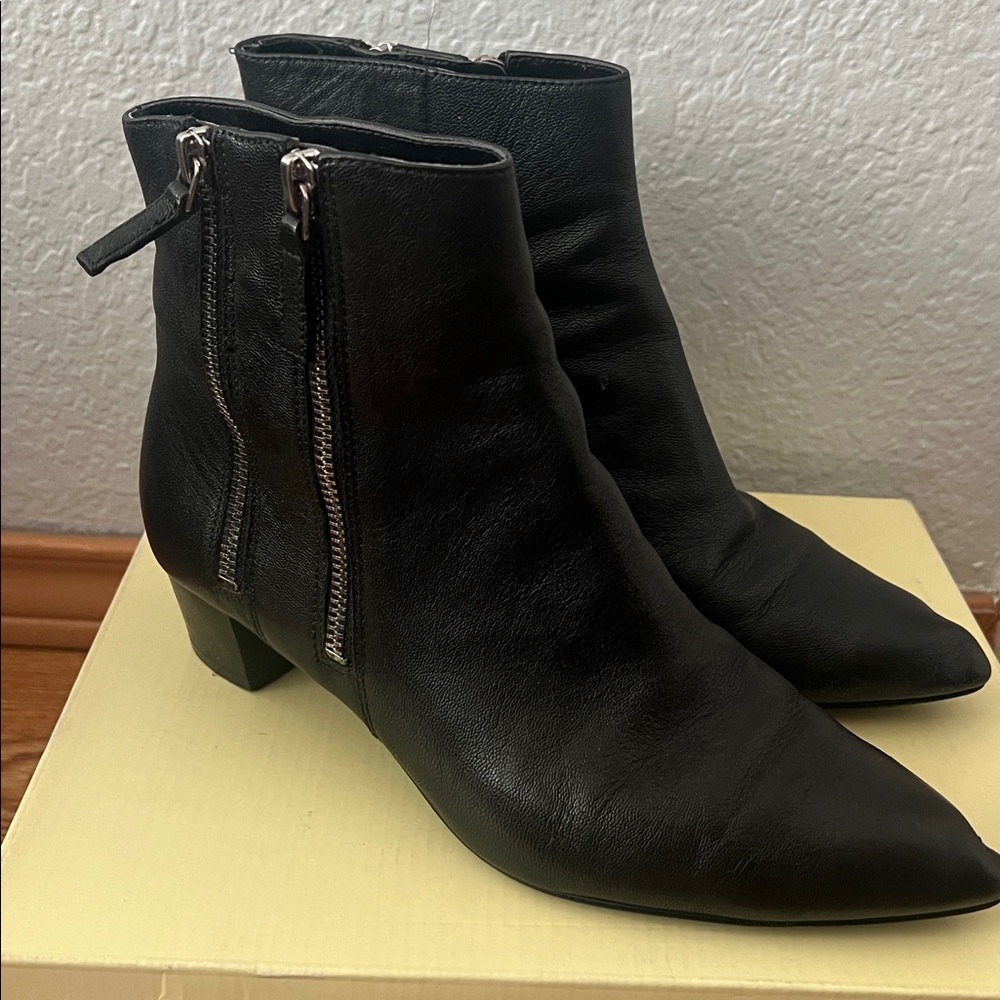 Black Leather Ankle Boots with Zipper